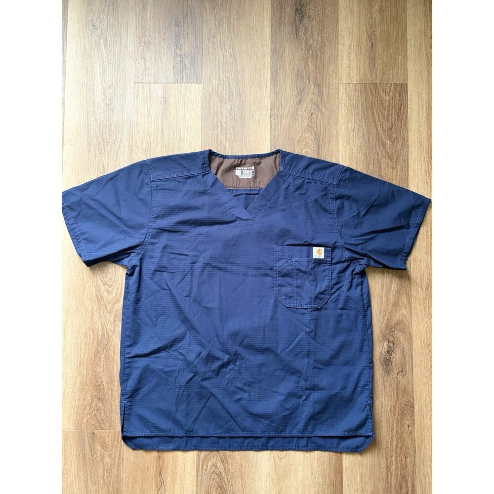 Carhartt Ripstop Men's Scrub Top Size L Navy Blue V-Neck Utility Work Shirt